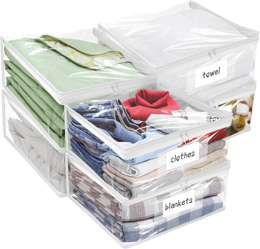 Plastic Storage Bags with Easy-Glide Zipper, Pack of 6, Durable Clear Vinyl Zippered Storage Bags for Clothes Sweaters Comforters Blankets Sheets Bedding (21.6 x 13.7 x 12.4 Inch)