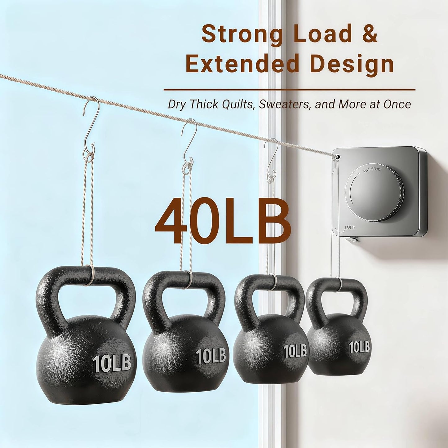 Retractable Clothesline Indoor & Outdoor – 16.8 Ft Non-Sagging Heavy-Duty Stainless Steel Clothes Line for Apartments, Bathrooms, Balconies & RV Walls, Space-Saving Laundry Line