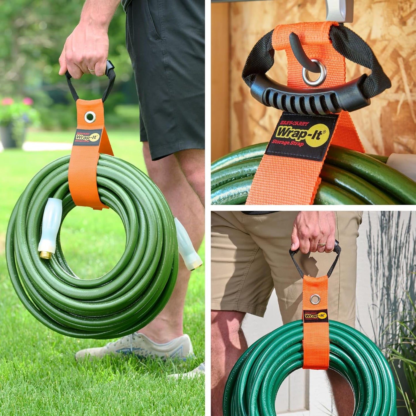 Easy-Carry Wrap-It Storage Straps - 28” (2-Pack) Blaze Orange with Grommet - Heavy Duty Wrap It Storage Straps and Extension Cord Wrap for Water Hose Storage