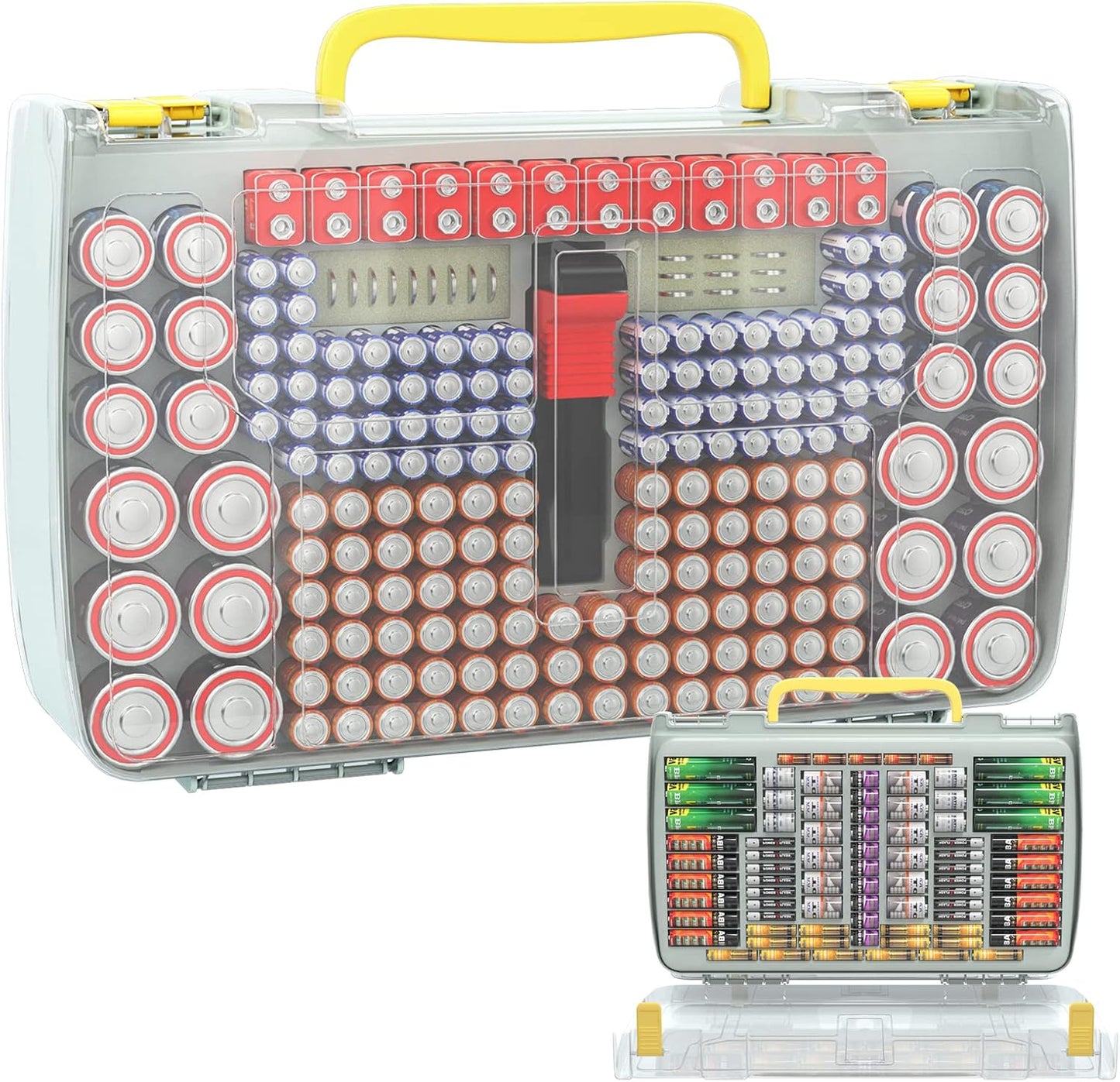 ALCYON Large Capacity 269 Battery Organizer Storage Case with Tester, Double-Side Battery Holder Container for AA AAA AAAA C D 9V Lithium 3V CR123 CR2032 CR1632 18650 Batteries(Box Only) (grey)