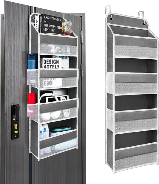 Kitchen Organizers and Storage with 4 Side Mesh Pockets, 44lb Weight Capacity Hanging Behind The Door Storage Suitable for Storing Toys, Shoes, Towels, Dark Grey, 4 Shelf