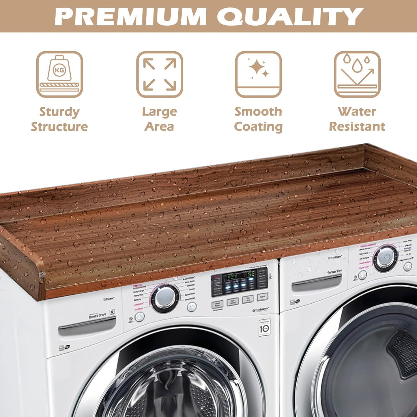 Royxen Washer Dryer Countertop with Solid Wood Core,54“W x 27.5D Laundry Countertop with Edge Rails,Washer and Dryer Topper for Laundry Room Organization(Walnut)