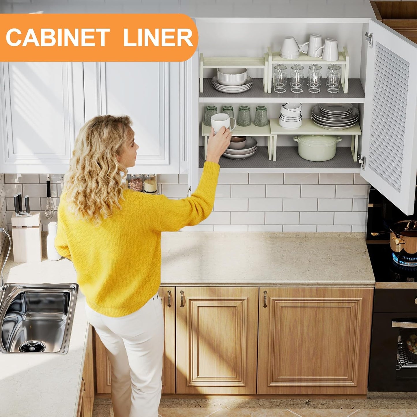 FLPMIX 20-Inch Clear Cabinet Liner: Waterproof Kitchen Under Sink Mat - 20" x 25' Non-Adhesive Large Cupboard Drawer Liner for Bathroom Pantry Shelf Translucent Grey