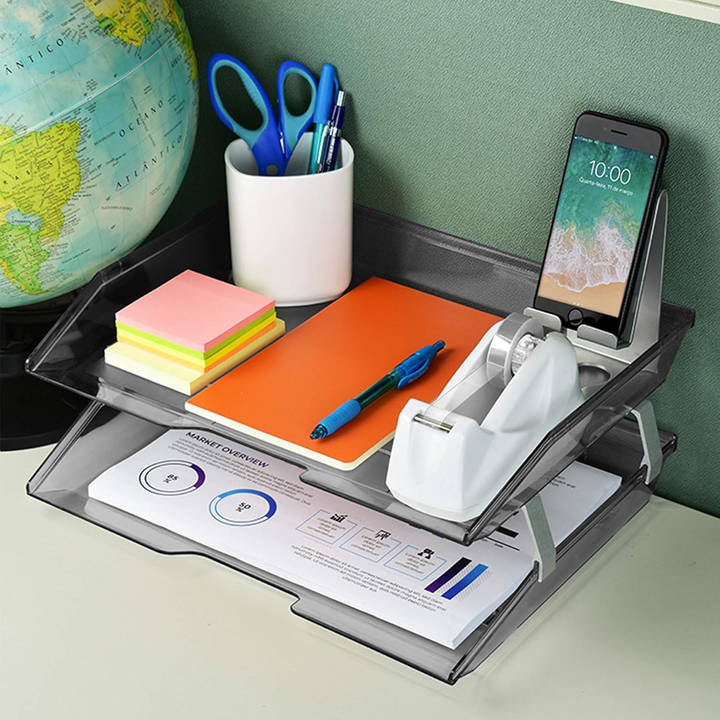 Acrimet Facility 2 Tier Letter Tray, Side Load, Letter Size/A4, Desktop File Organizer, Plastic (Clear Smoke Color)