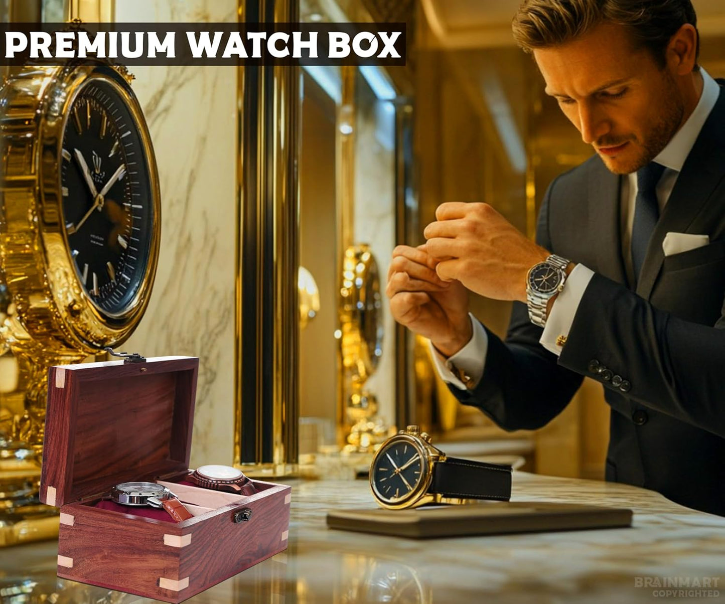 Wooden Watch Box for Men & Women, Watch Organizer & Display Case, Premium Long-Lasting Watch Holder, Elegant Gift for Watch Collectors (Wood Top, 3 Slots)