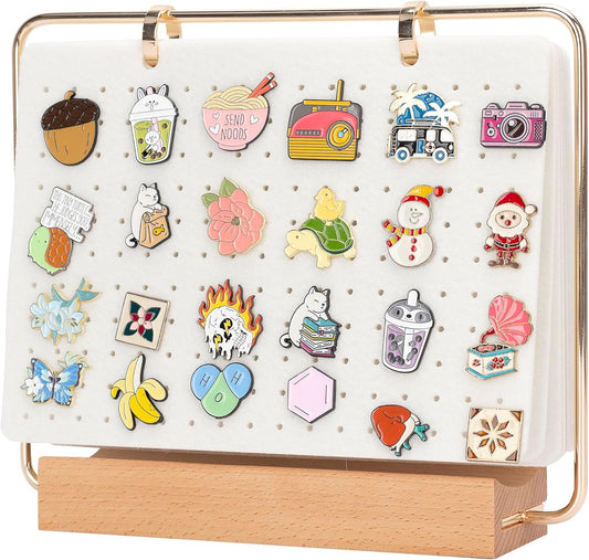 PACMAXI Display Organizers, Brooch Holder, Enamel Pin Pages for Store 180+ Pins, Collection Storage Calendar Wooden Stand With 6 Pages (Not Include Any Accessories) (White)