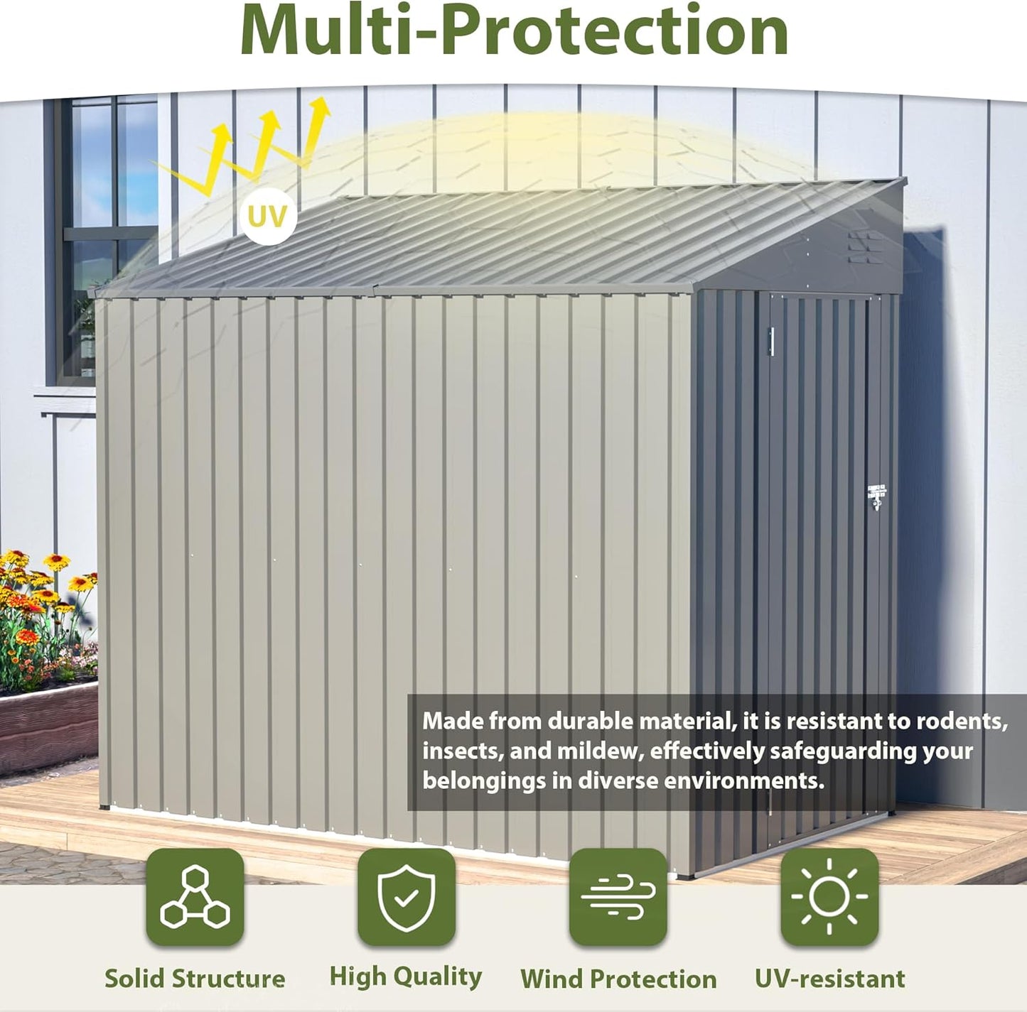 4x7 FT Outdoor Storage Shed,Lean to Lockable Metal Garden Shed Steel with Reinforced Beams,All Weather Waterproof Storage House W/Lockable Door&2 Air Vents,for Backyard,Patio,Lawn,Garden,Gray