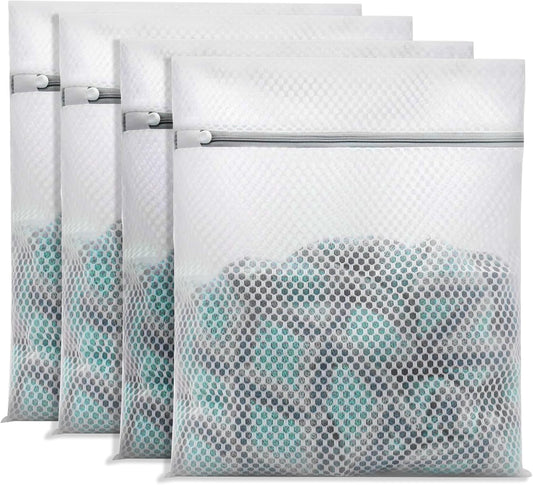 Laundry Bags Mesh Wash Bags for Delicates, Upgraded Honeycomb & Fine Mesh, Extra Durable with Sturdy Zippers, Protect Clothes in Washing Machine Essentials for Home, College & Dorm, 12 x 16 in 4-Pack