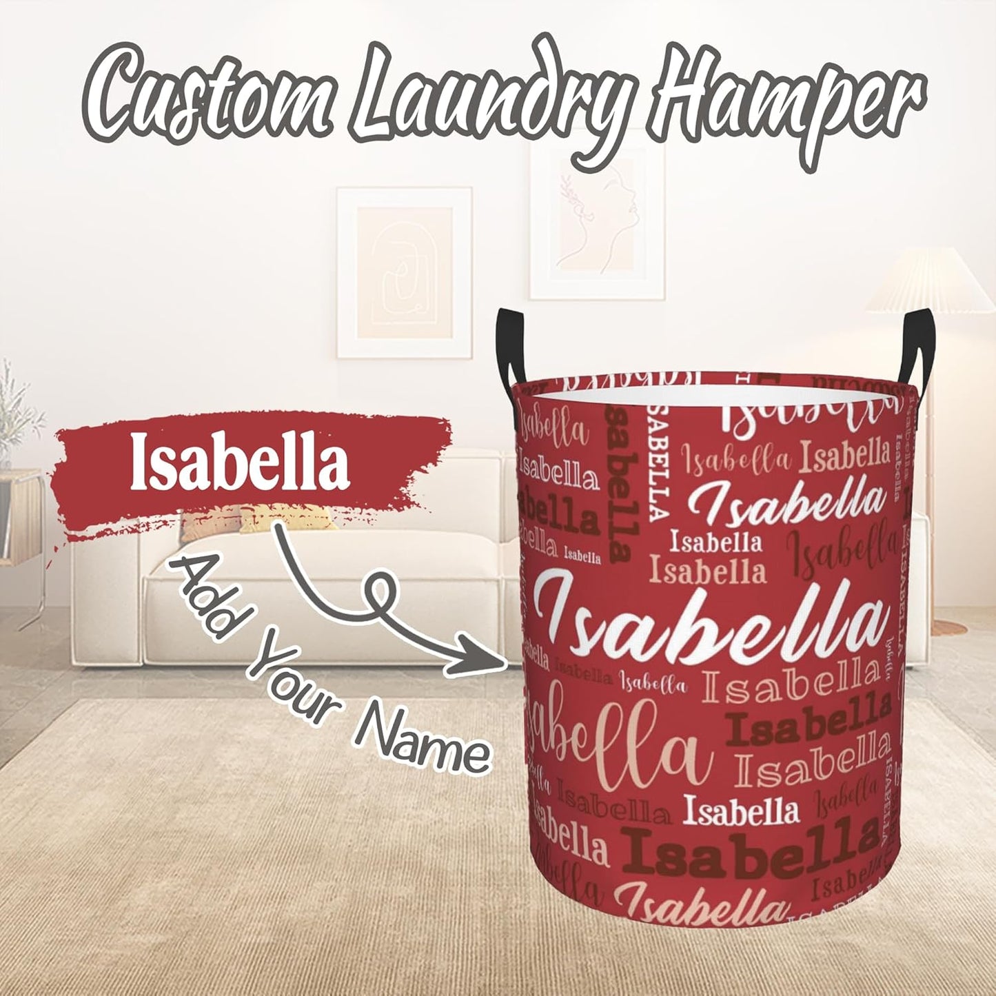 Custom Name Laundry Hamper, Personalized Laundry Baskets with Name for Boys Girls Women Men, Customized Collapsible Dirty Clothes Hamper Easy Storage Gifts for Bedroom Bathroom Living Room