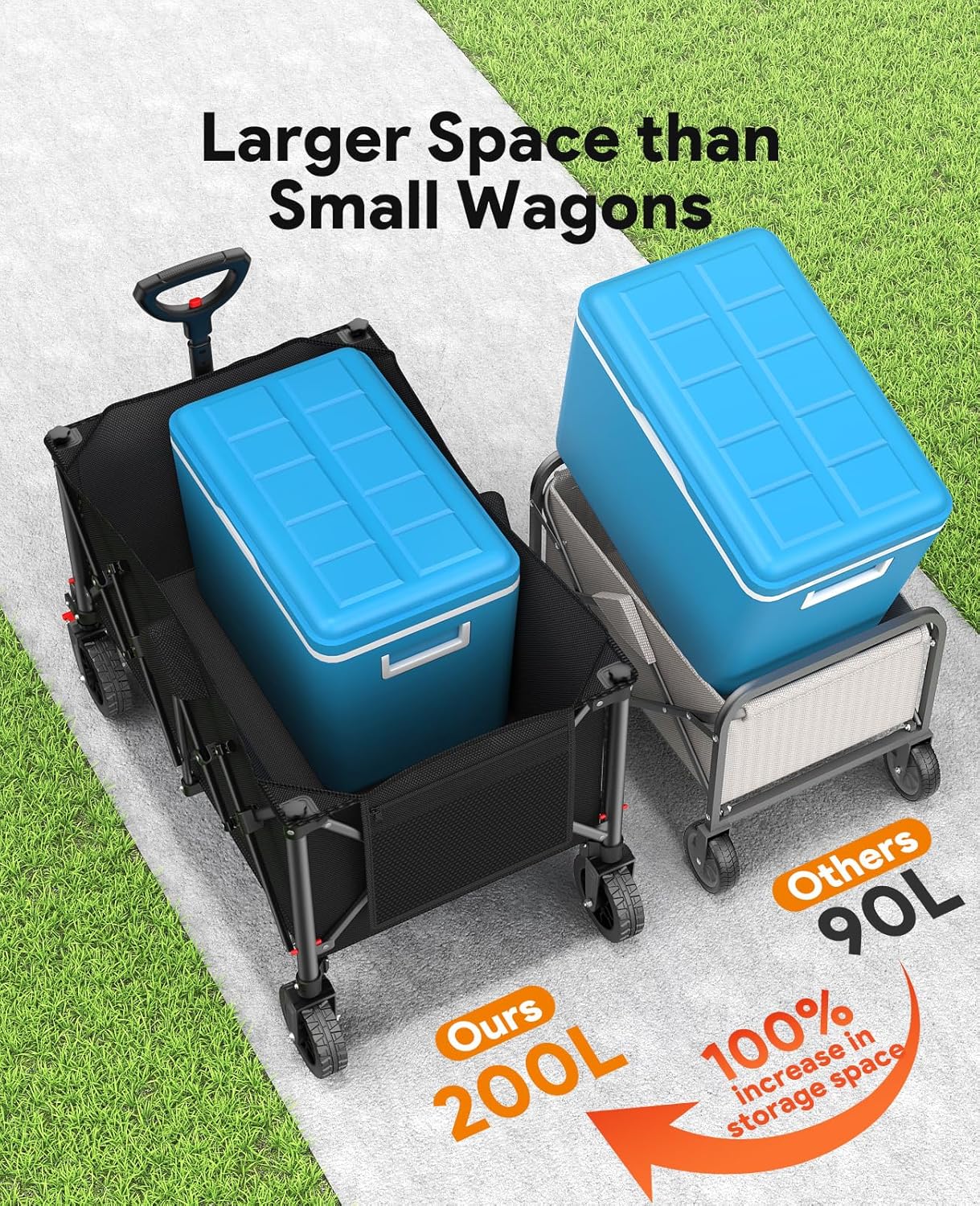 Collapsible Foldable Wagons, 440lbs Capacity Wagons Carts Foldable with All-Terrain Wheels, Heavy Duty Foldable Wagon, Utility Wagon Carts with Brakes for Camping, Sports, Shopping, Grocery, Black