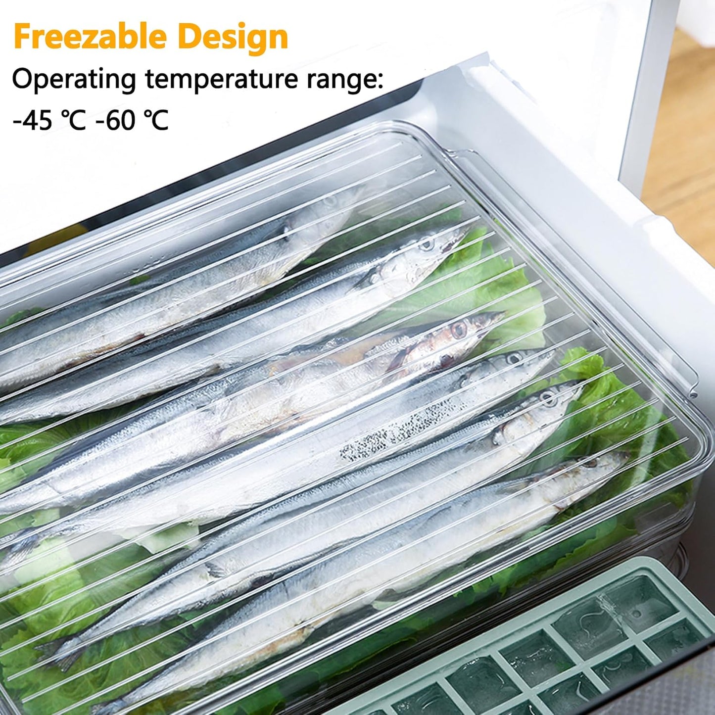 vacane Stackable Freezer Organizer, Flat Produce Saver Sliced Cheese Container with Lids, Freezer Storage Containers Food Storage Tray for Fruits, Vegetables, Meat