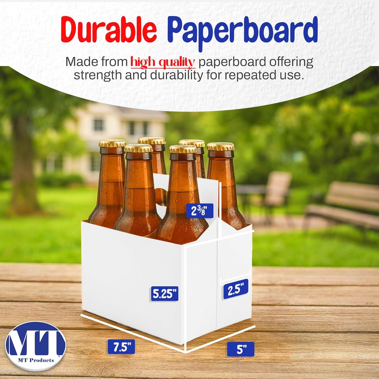 MT Products White Cardboard 6 Pack Bottle Carrier 12 oz. - Beer Bottle Holder (Pack of 10) - Made in USA