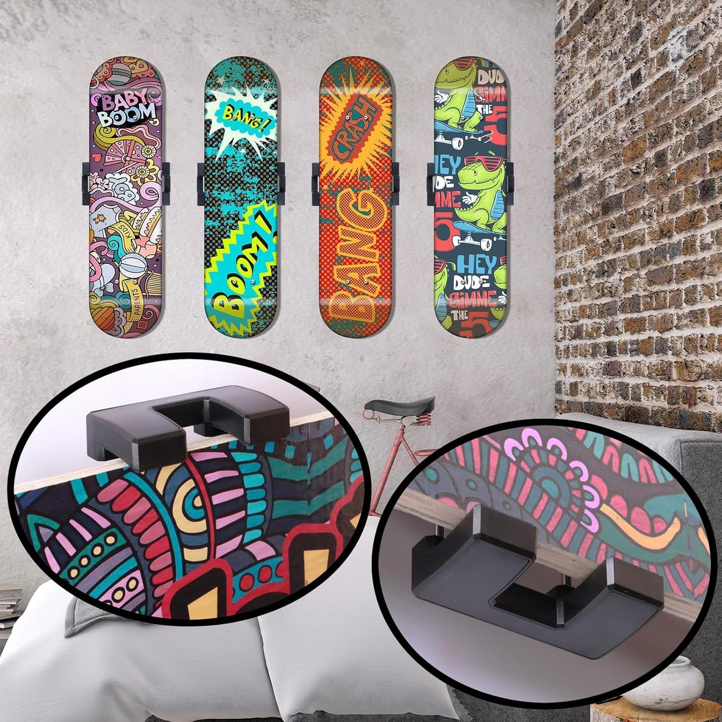 Skate deck wall mount,360° rotatable skateboard wall mount,Floating Display Hanger Grab,suitable for any skateboarder. (1 set)