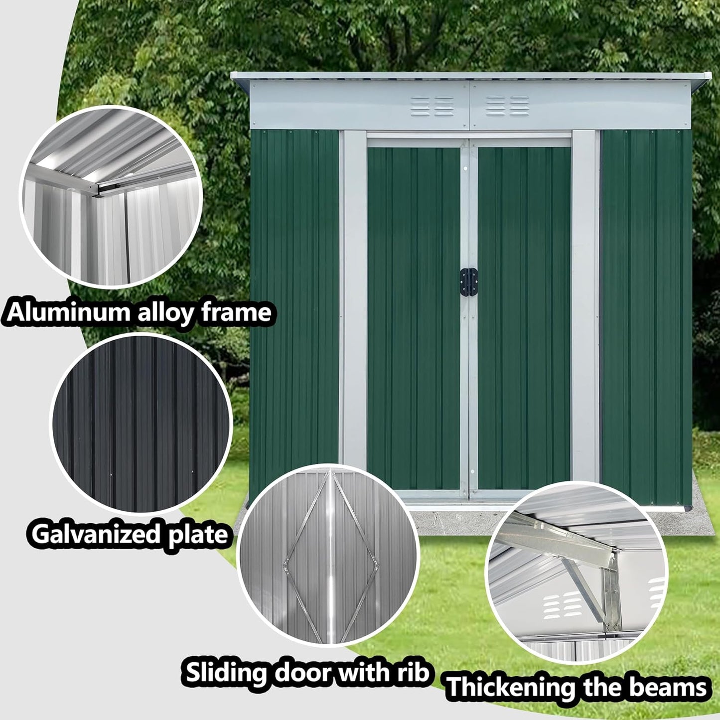 Ball & Cast 6x4FT Outdoor Storage Shed with Sloped Roof,Heavy Duty Metal Sheds with Sliding & Lockable Doors,Waterproof Tool Sheds for Garden,Backyard,Lawn,Easy to Assemble,Green