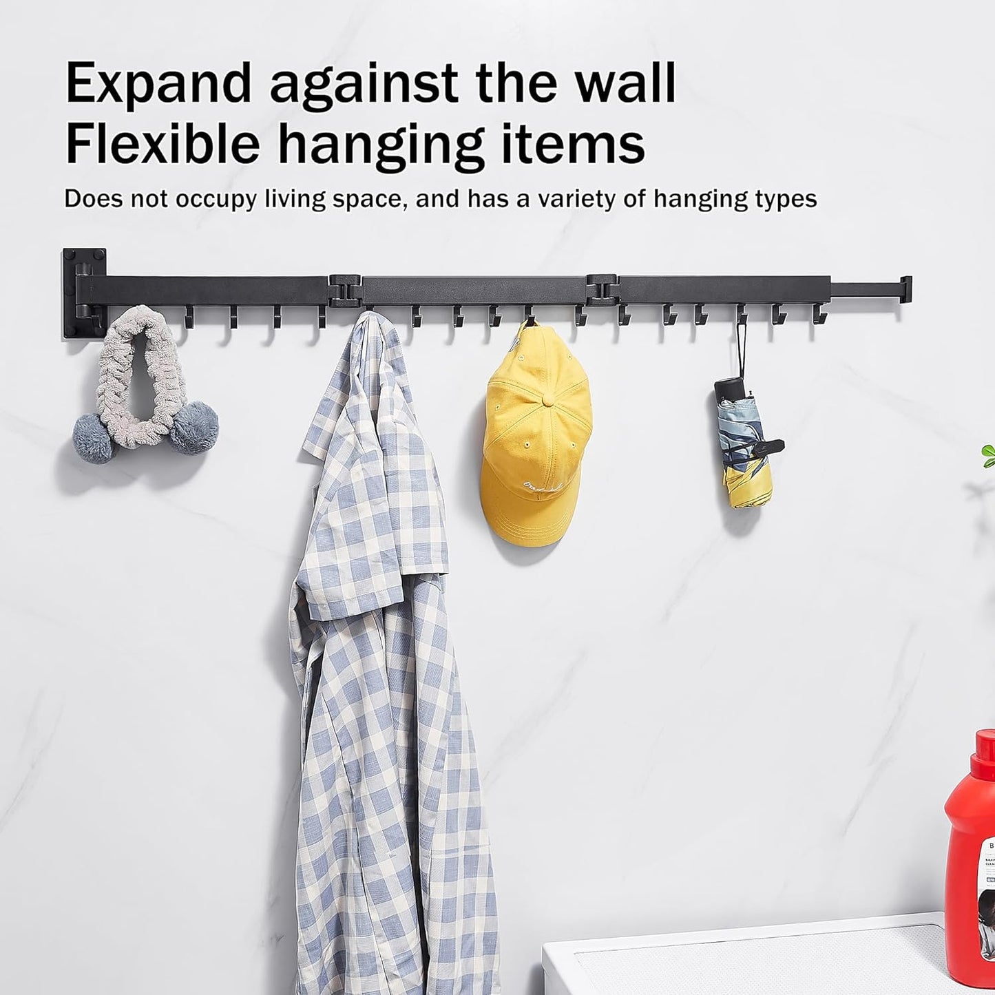 Clothes Drying Rack Wall Mounted,Laundry Rack Wall Wount,Drying Rack Clothing for Laundry,Retractable Dryer Racks,Wall Mounted Drying Rack Collapsible, Black, Sandy Coating,3z-b01
