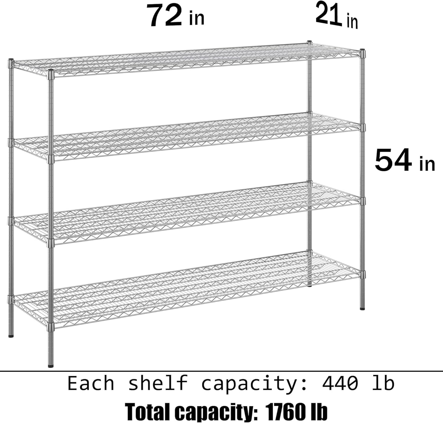 21" Deep x 72" Wide x 54" Height Wire Shelving Kit | 4-Tier | NSF Commercial Storage Rack Unit