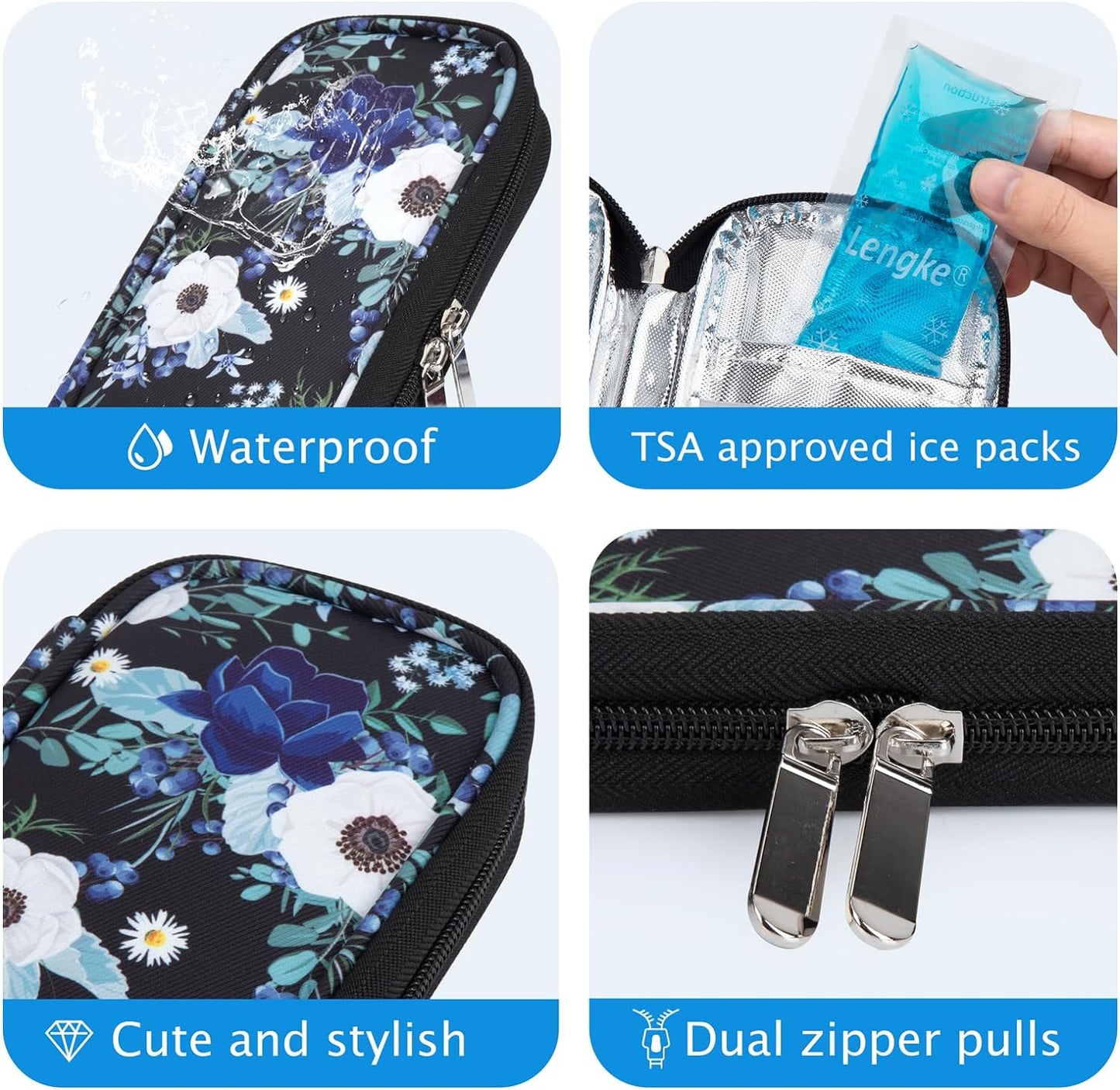 YOUSHARES Insulin Cooler Travel Case - Portable Refrigerated Medicine Case for Insulin Pen, Medication and Diabetic Supplies with 2 TSA Approved Ice Pack