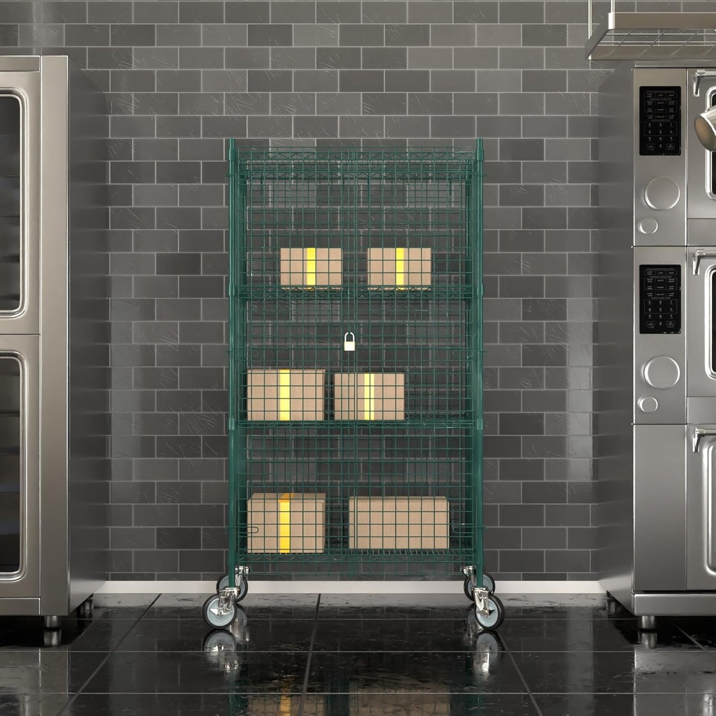 24"x36"x70" Metal Wire Green Security Heavy Duty Commercial NSF Certified Storage Unit | Mobile Wire Security Cage Kit