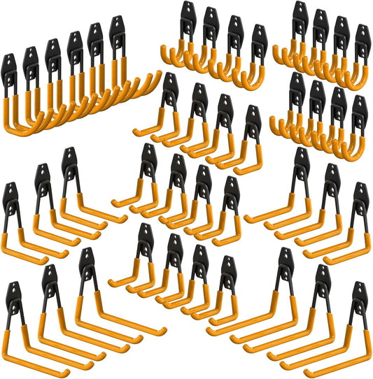 3-H Garage Wall Hooks 42 Pack, Heavy Duty Garage Hooks with Extra Welding Spots, Wall Mount Storage Organizer for Hanging Garden Lawn Tools, Ladder, Bike, WeedEater, Chair, Shovel, Blower (Orange)
