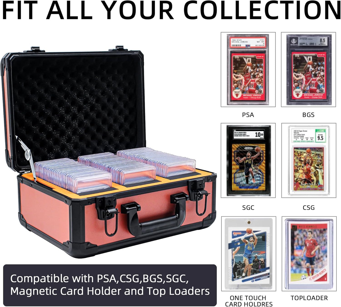 Graded Card Storage Box; Durable Sports, PSA Card Storage Case- Trading Card Storage Box - PSA Slab Case For Top Loaders (ORANGE, 14.17x11.2x7 inches)