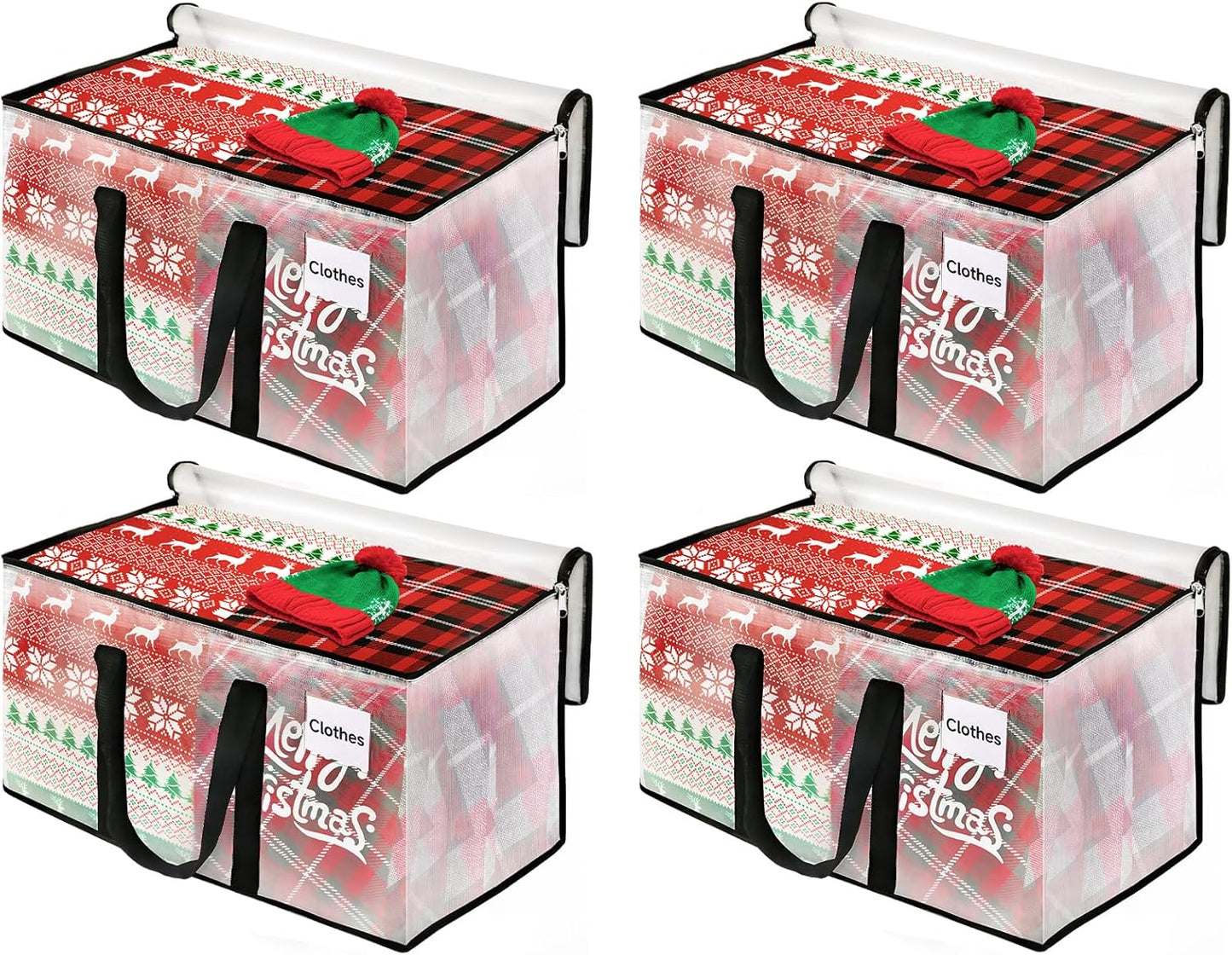 BlissTotes Moving Bags, 4-Pack Storage Bags, Moving Bags Heavy Duty Extra Large, Moving Totes, Clear Moving Bags, Reinforced Handles & Tag Pocket, Christmas Totes (76L)