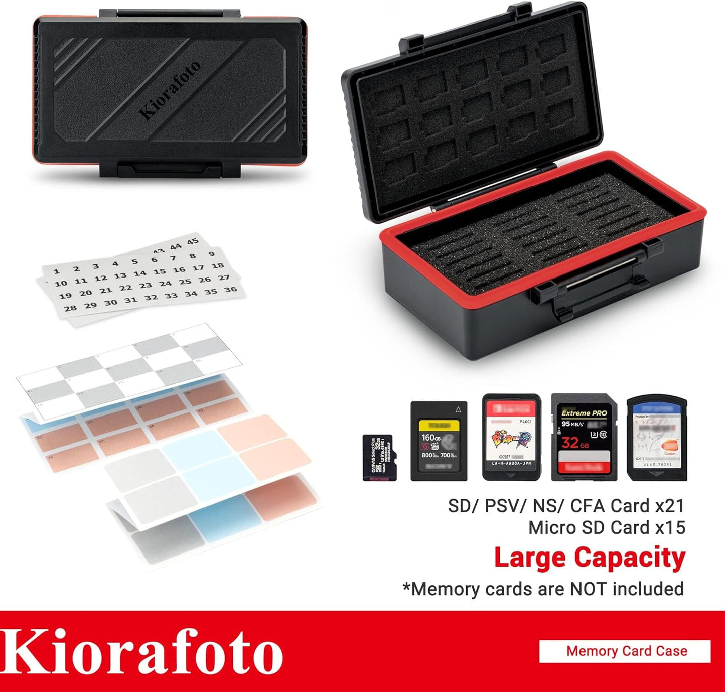 36 Slots SD MSD Memory Card Case Holder Water-Resistant Anti-Shock Storage Organizer for 21 SD SDHC SDXC/CFexpress Type-A/Switch Game Cards & 15 Microsd TF MSD Cards * Vertical Style