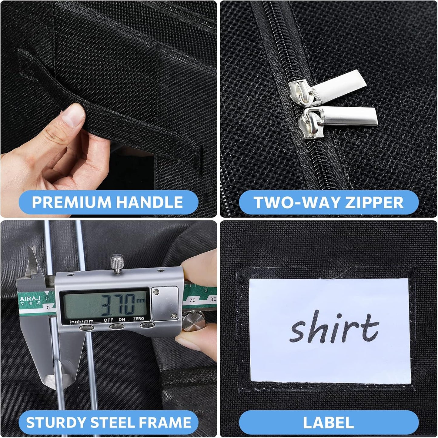 CYhom Clothes Storage Bins Box - Linen Fabric Foldable Stackable Container Organizer Set with Clear Window & Carry Handles & Metal Frame (Black, Medium-36L)