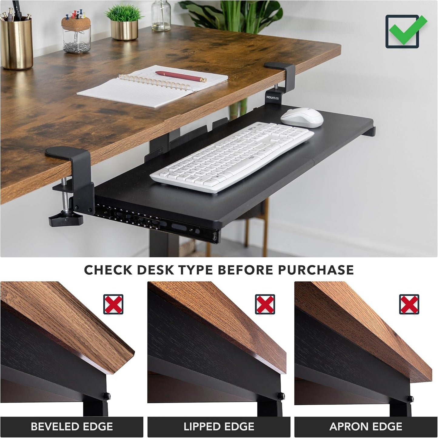 Mount-It! 30” Extra-Wide Clamp-On Under Desk Keyboard Tray, Large Slide-Out Keyboard Drawer for Desk, Ergonomic Pull-Out Platform with Smooth Gliding Tracks, No-Drill C-Clamp Mount