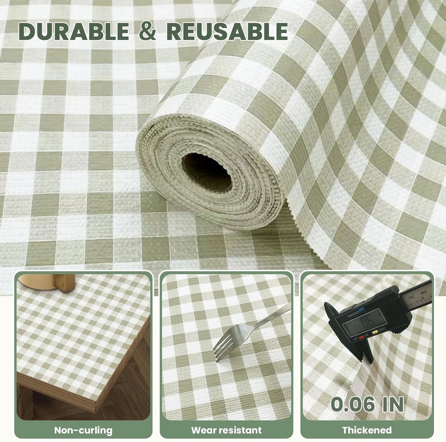 Drawer Liner and Shelf Liner for Kitchen Cabinet Liner Non-Adhesive Non-Slip Shelf Paper, Thick Strong Grip Waterproof Easy to Clean for Shelves, Cupboard, Desks, Green Plaid Pattern, 12 in x 10 FT