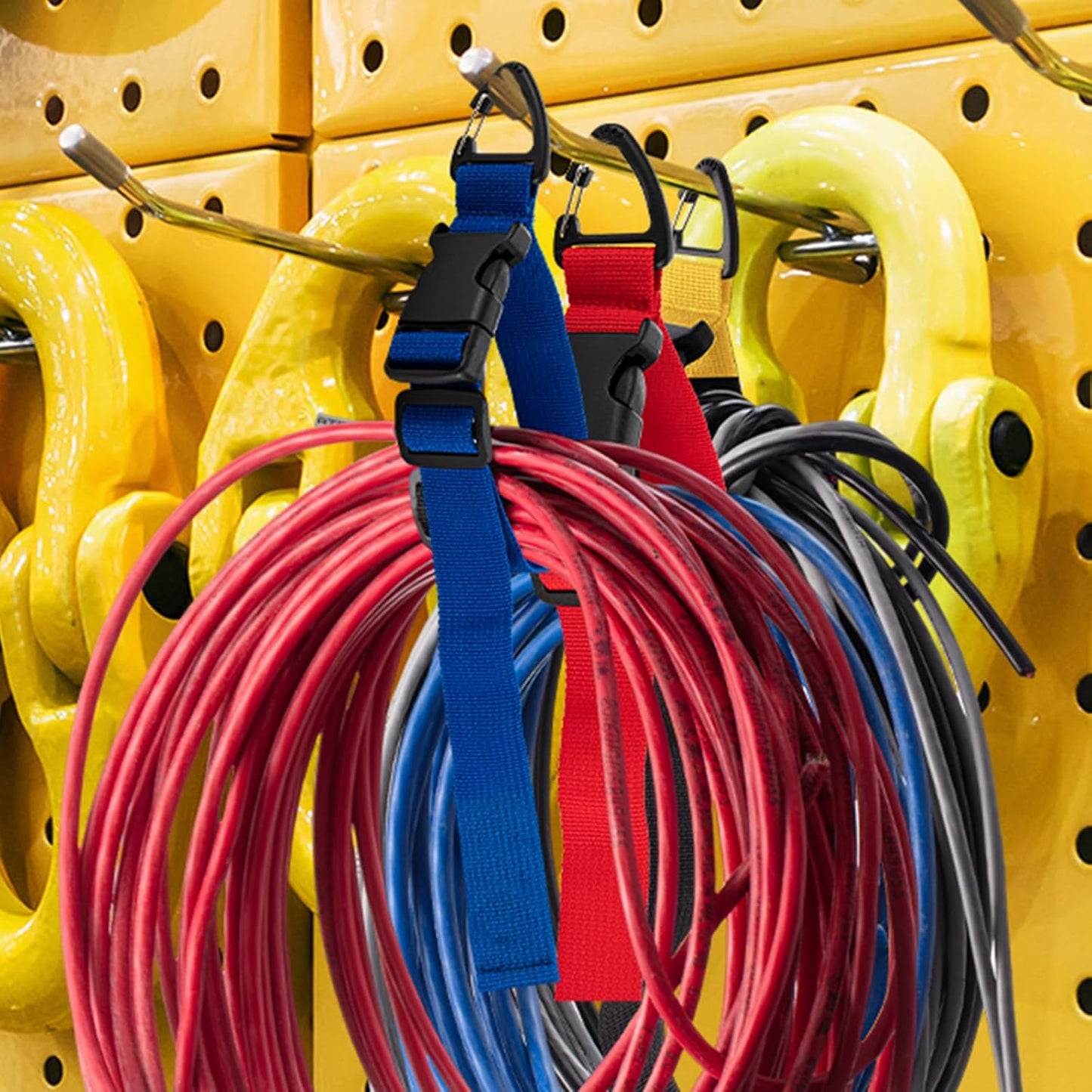 12 Pack 17 Inch Adjustable Extension Cord Holder Organizer with Triangle Clips for Garage Organization and Storage Heavy Duty Extension Cord Hanger for Men Workshop (Red& Blue& Yellow)