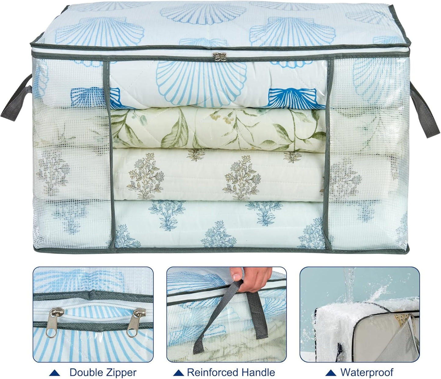 80L Clear Large Storage Bag, Clothes Storage Containers for Organizing Closet, Bedroom, Underbed, Comforters, Clothing, Blankets, Pillow, Foldable Organizer with Sturdy Handle and Zippers (8)