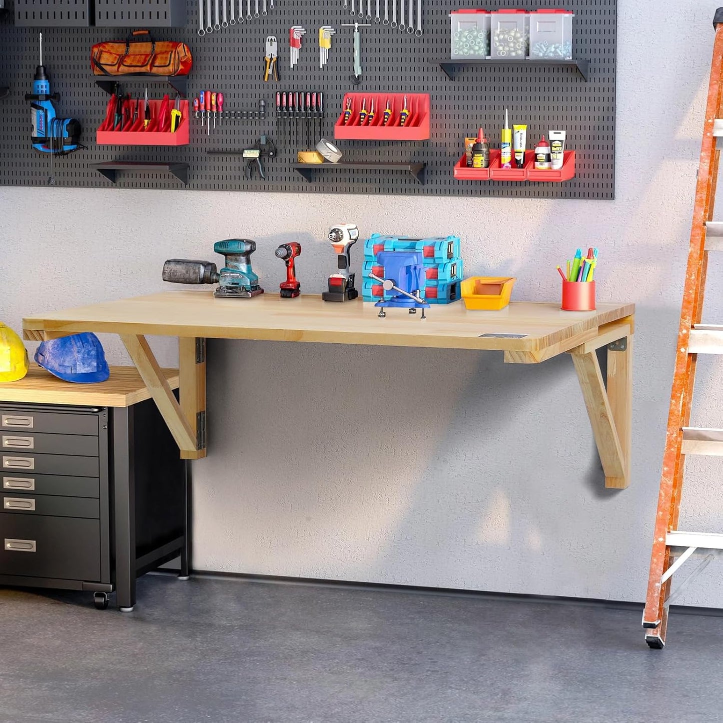 VEVOR Wall-Mounted Folding Table, 31.5 x 23.62 inch, Wooden Drop Leaf Floating Desk with Iron Bracket for Small Spaces, Home Office, Dining, Laundry Room, Kitchen, Bar