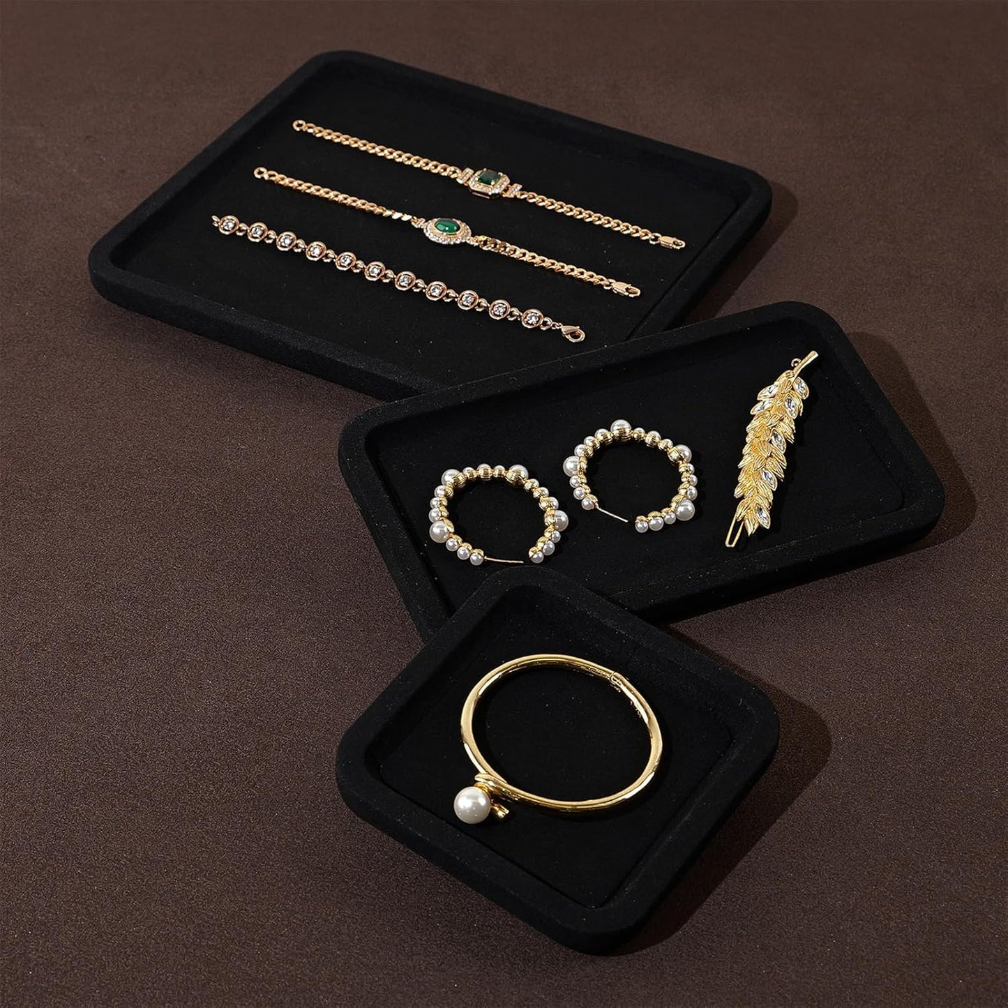 Microfiber Jewelry Display Flat Tray for Rings Earrings Necklace Bracelet, Jewelry Photograph Display Catchall Organizer Tray Dish(L,Black)