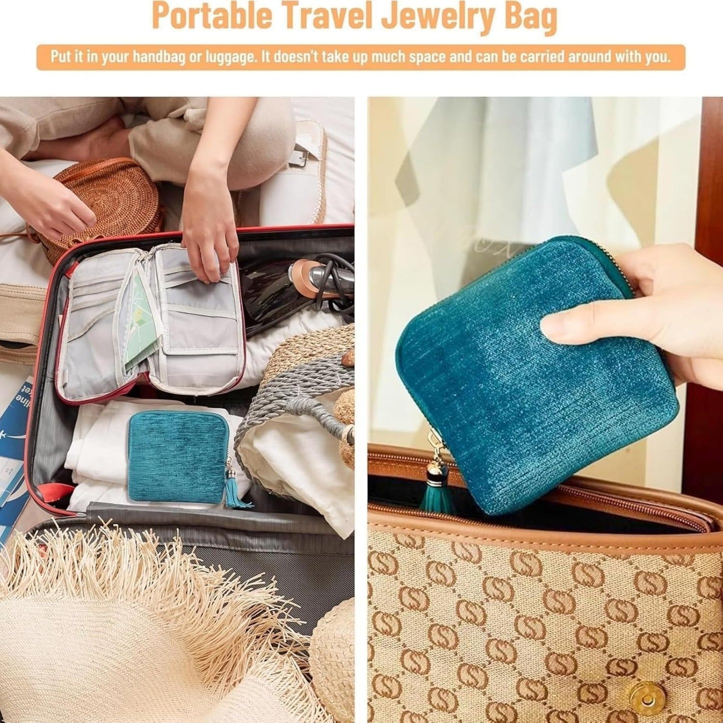 Travel Jewelry Case, Portable Jewelry Storage Bag, Compact Foldable Five Compartments Organizer Pouch with Zipper & Tassel for Earring Necklace Ring Bracelet (Gray)
