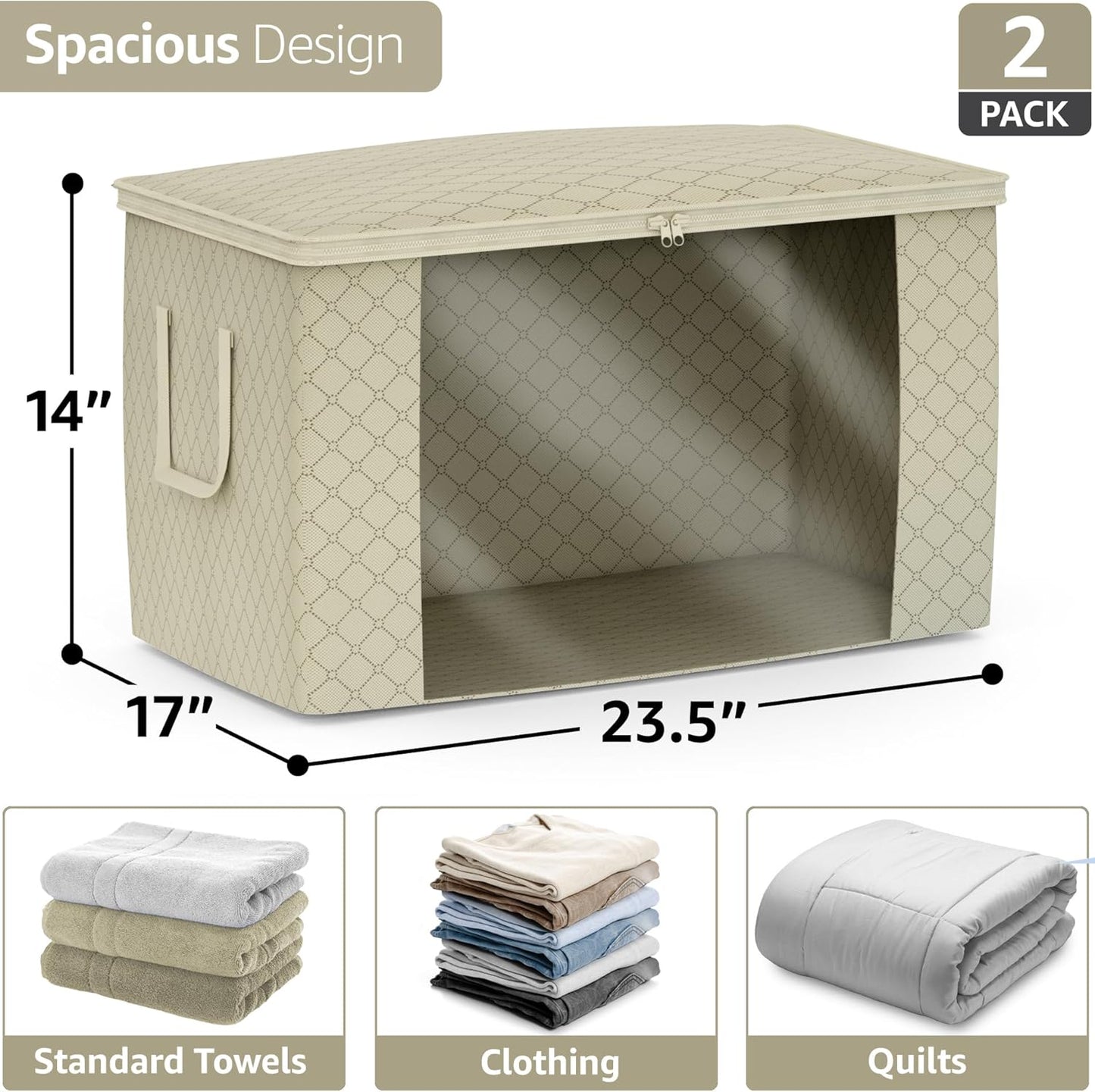 Sorbus Foldable Storage Bag Organizers, Large Clear Window & Carry Handles, Great for Clothes, Blankets, Closets, Bedrooms, and more