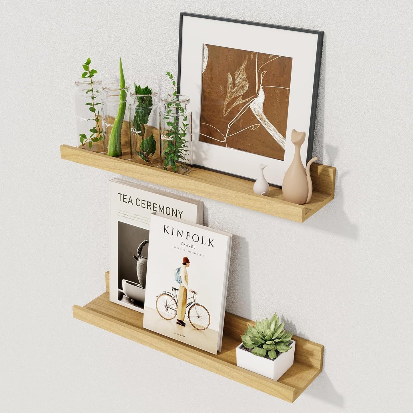 Axeman Floating Shelves for Wall | Picture Ledge Shelf Set of 2 | Rustic Oak Picture Shelf for Wall with Ledge | Small Floating Shelves with Lip | Photo Ledge Shelves for Books Album Records