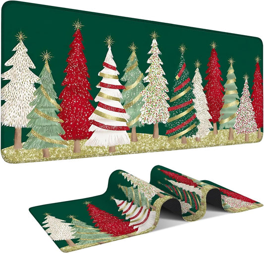 Christmas Tree - Green Gaming Mouse Pad 35.4"x15.7"Desk Mat Anti-Slip Rubber Base & Durable Stitched Edges for Gamers Smooth Mouse Writing Surface for Desk Office/Home