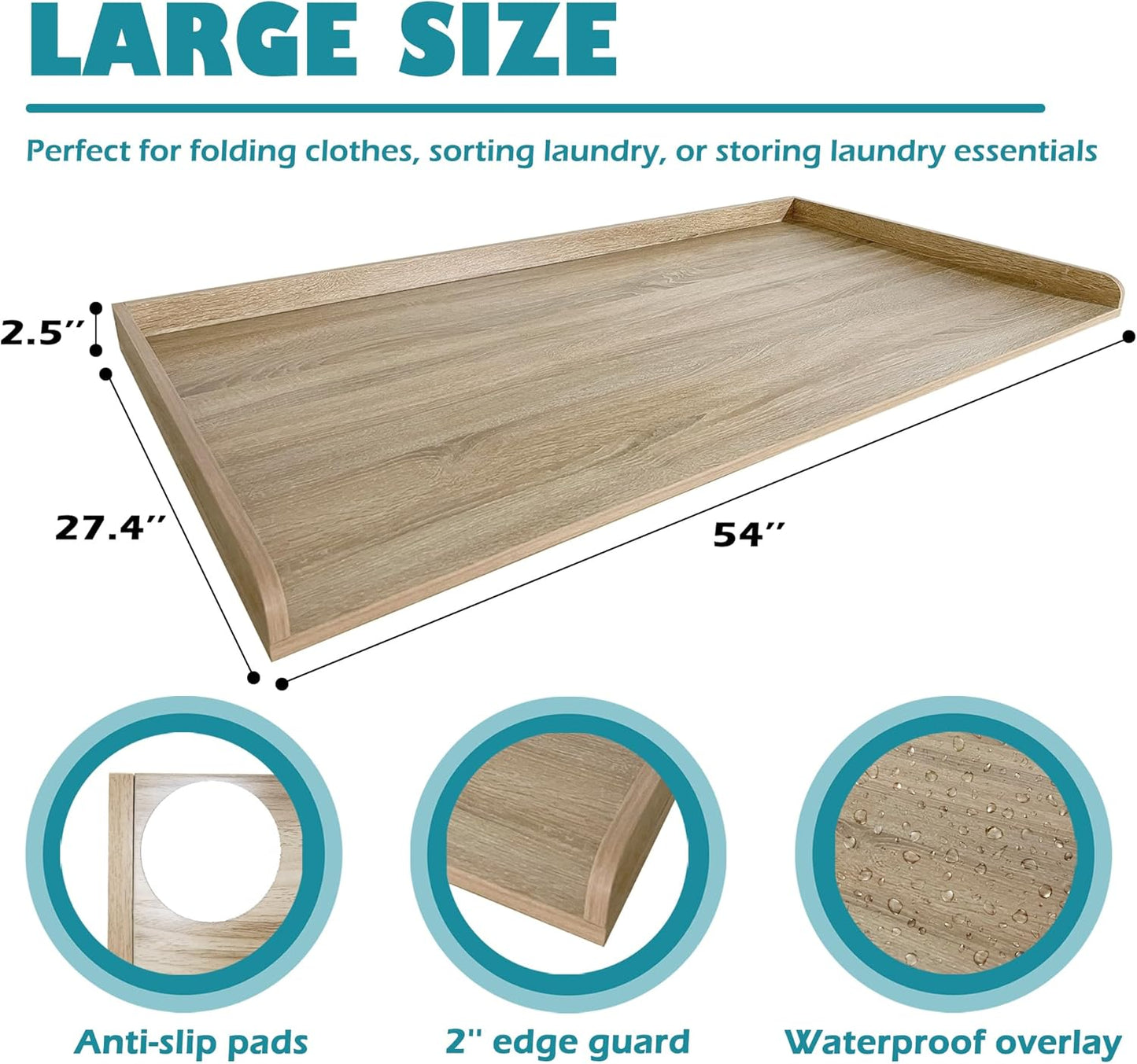 Royxen Laundry Countertop Solid Wood, Countertop for All Front-Loaded Washing Machine and Dryer, Extra Room for Laundry Room, White Oak