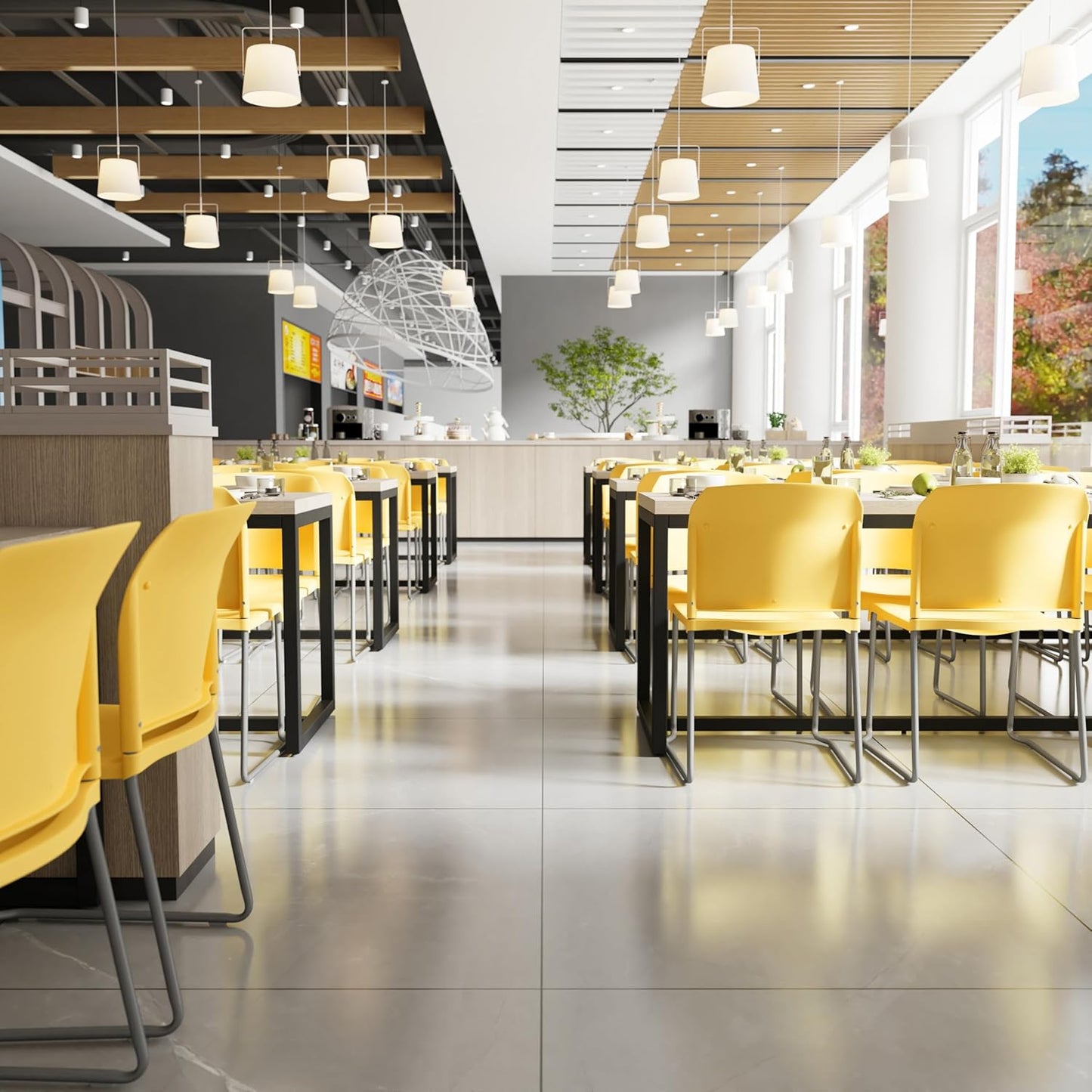 Flash Furniture HERCULES Series 880 lb. Capacity Yellow Full Back Contoured Stack Chair with Gray Powder Coated Sled Base