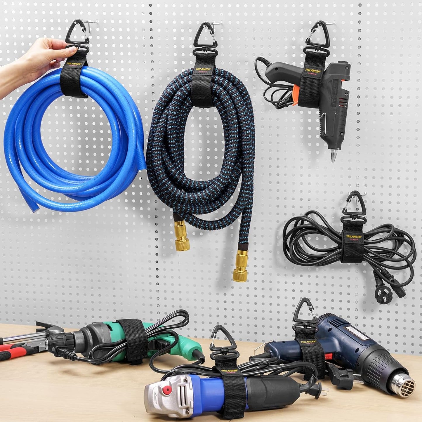 Extension Cord Organizer and Hanger (6-Pack), Trilancer Hook-and-Loop Storage Straps with Triangular Buckle to Hang on Walls for Cables, Wires, Rope, Hoses, Organization for Home, Garage or Workshop