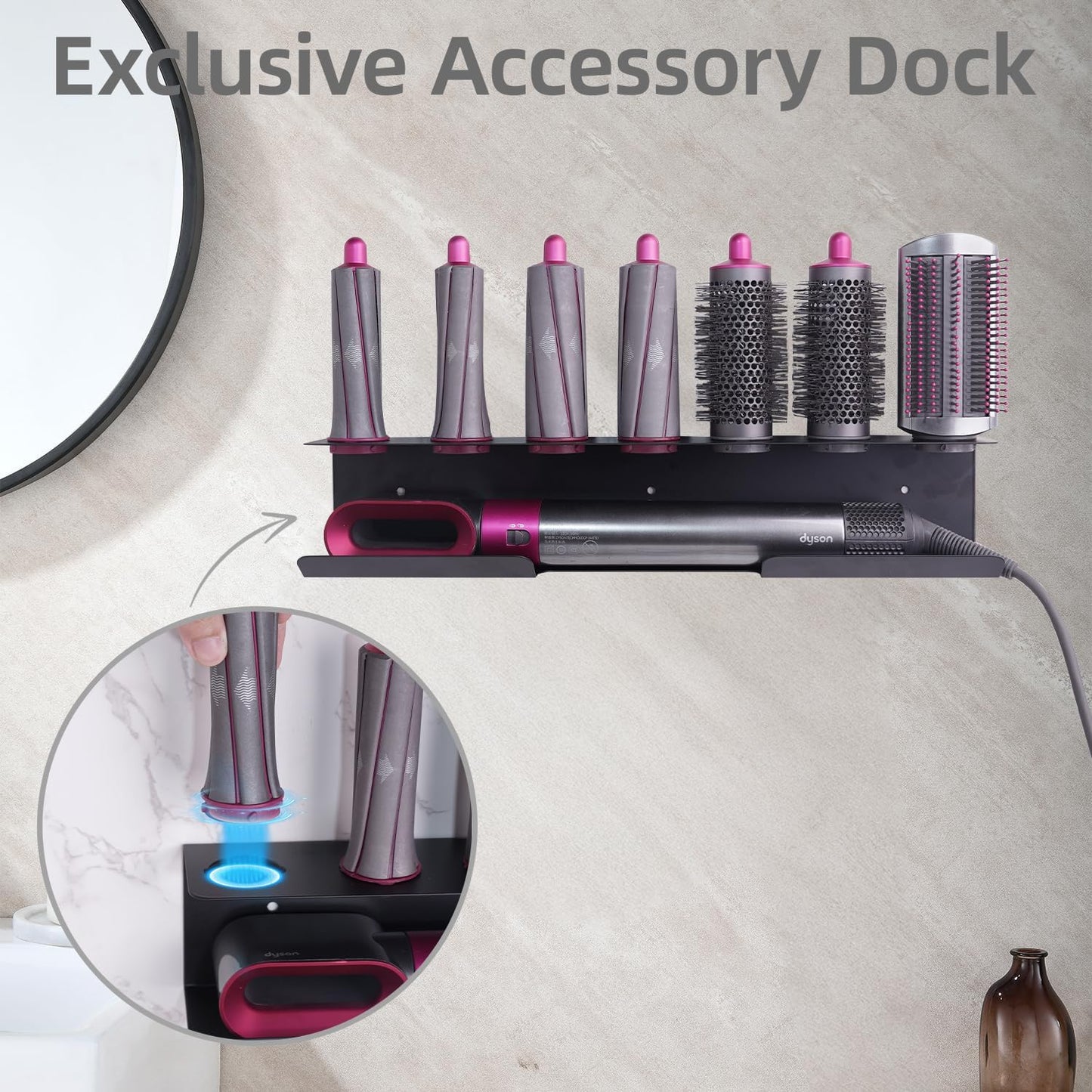 Curling Iron Holder, Flat Iron Holder Wall Mount, Stainless Steel Hair Tool Organizer Compatible with Dyson, Self-Adhesive Flat Iron Holdert for Bathroom,Black BANJEKT