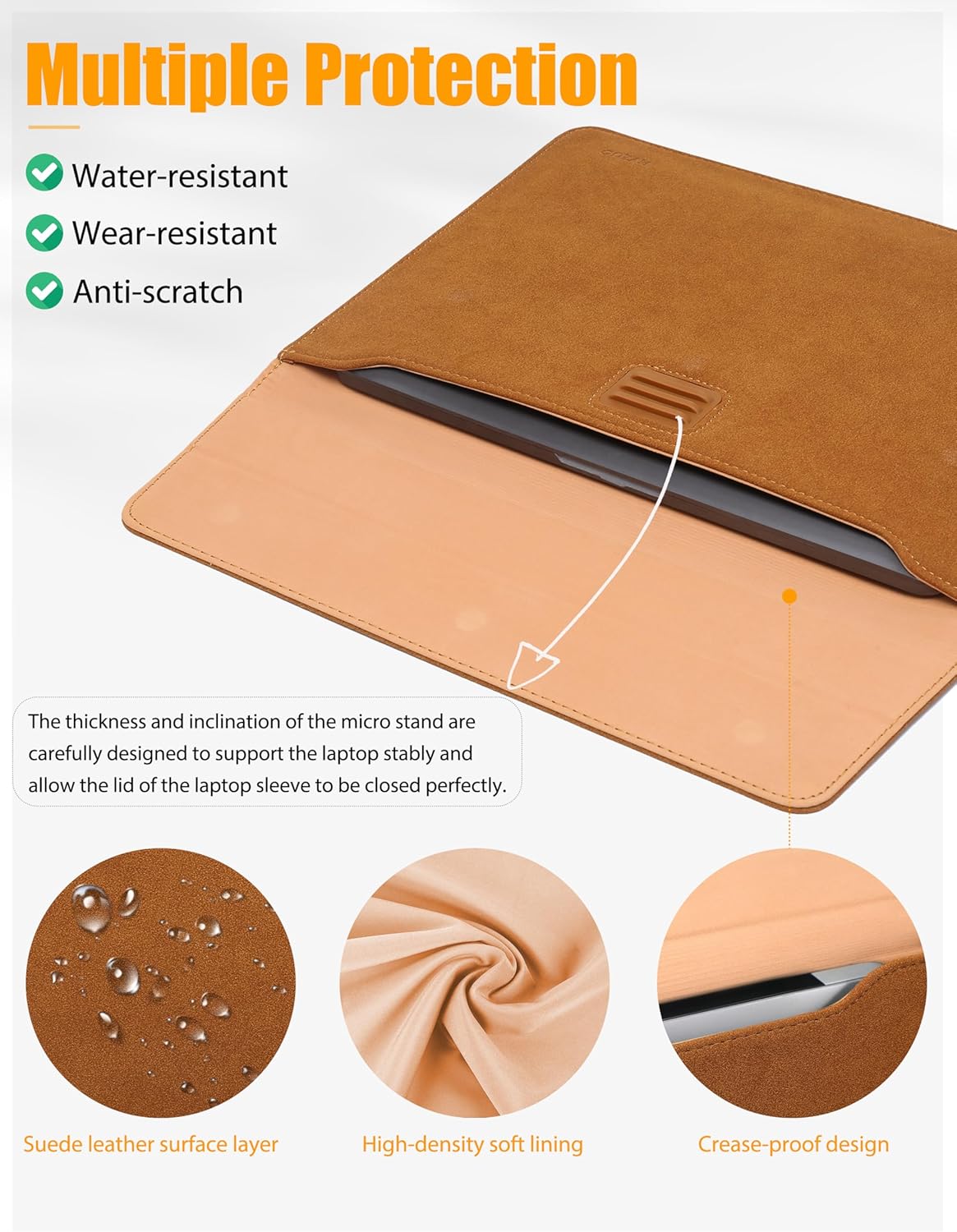 HYZUO 15-16 Inch Laptop Sleeve Bag with Adjustable Stand Feature for MacBook Pro 16 M4/M3/M2/M1 2025-2019, XPS 15, MacBook Pro 15 2015-2012, Case with Pouch, Brown