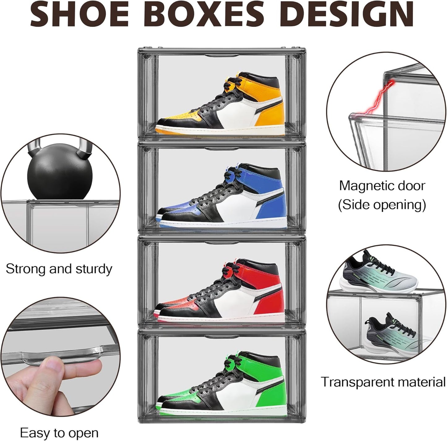 12 Pack Large Shoe Organizers Storage Boxes for Closet Clear Plastic Stackable Shoe Box Storage Bins with Lids, Under Bed Shoe Containers for Entryway, Size 12 Gray