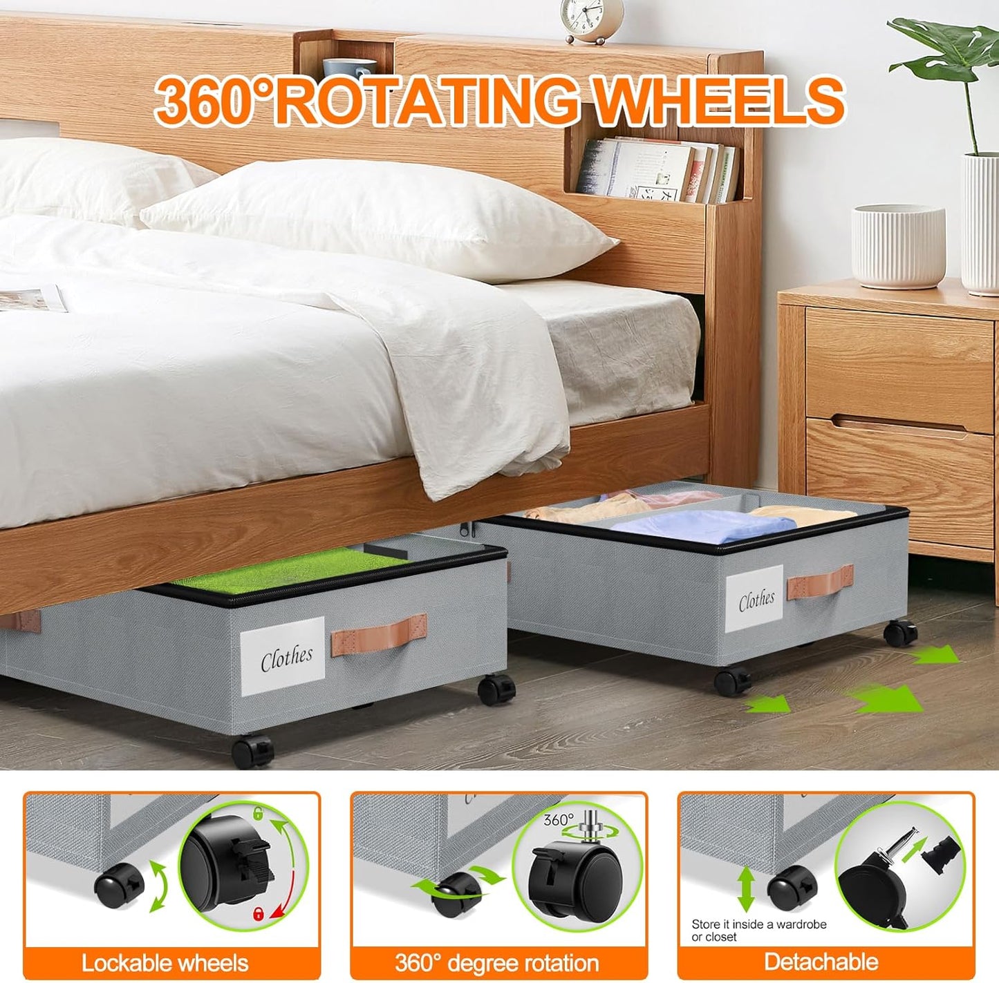 Under Bed Storage with Wheels, 1 Pack Under Bed Storage Container with Dividers & Clear Lids, Under the bed storage Organizer Bins,Underbed Storage with Wheels for Clothes,Toys,Shoes (GREY, 1 Pack)