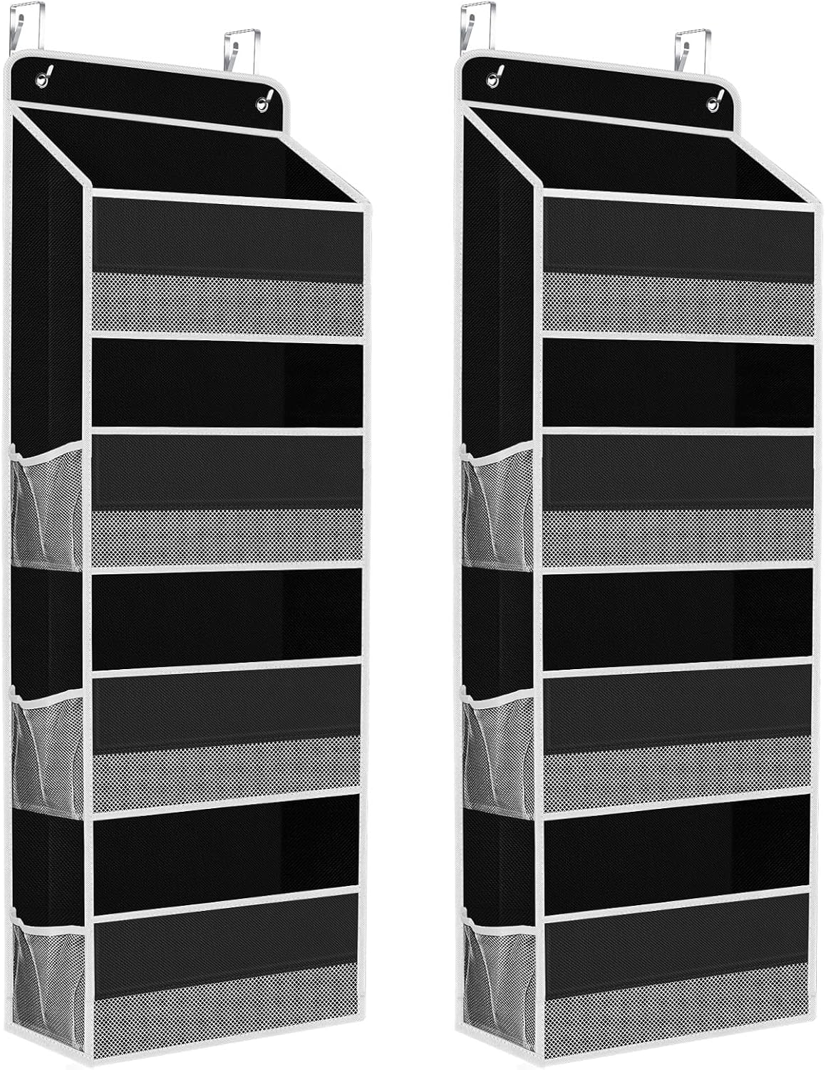 2 Pack Over The Door Organizer, Hanging Storage Organizer with Clear Window, 40lb Ultra Sturdy Large Capacity Room Organizer for Pantry Laundry Bathroom Nursery Closet (Black)