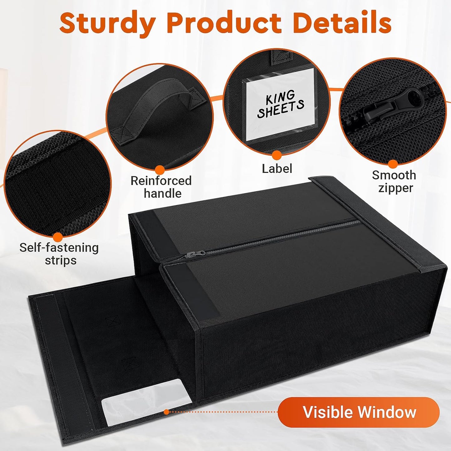 2 Pack Bed Sheet Closet Organizers and Storage,Sturdy Foldable Storage Containers with Window and Label,Storage and Organization for Bedding Sheets,Duvet Covers,Blankets (Black)