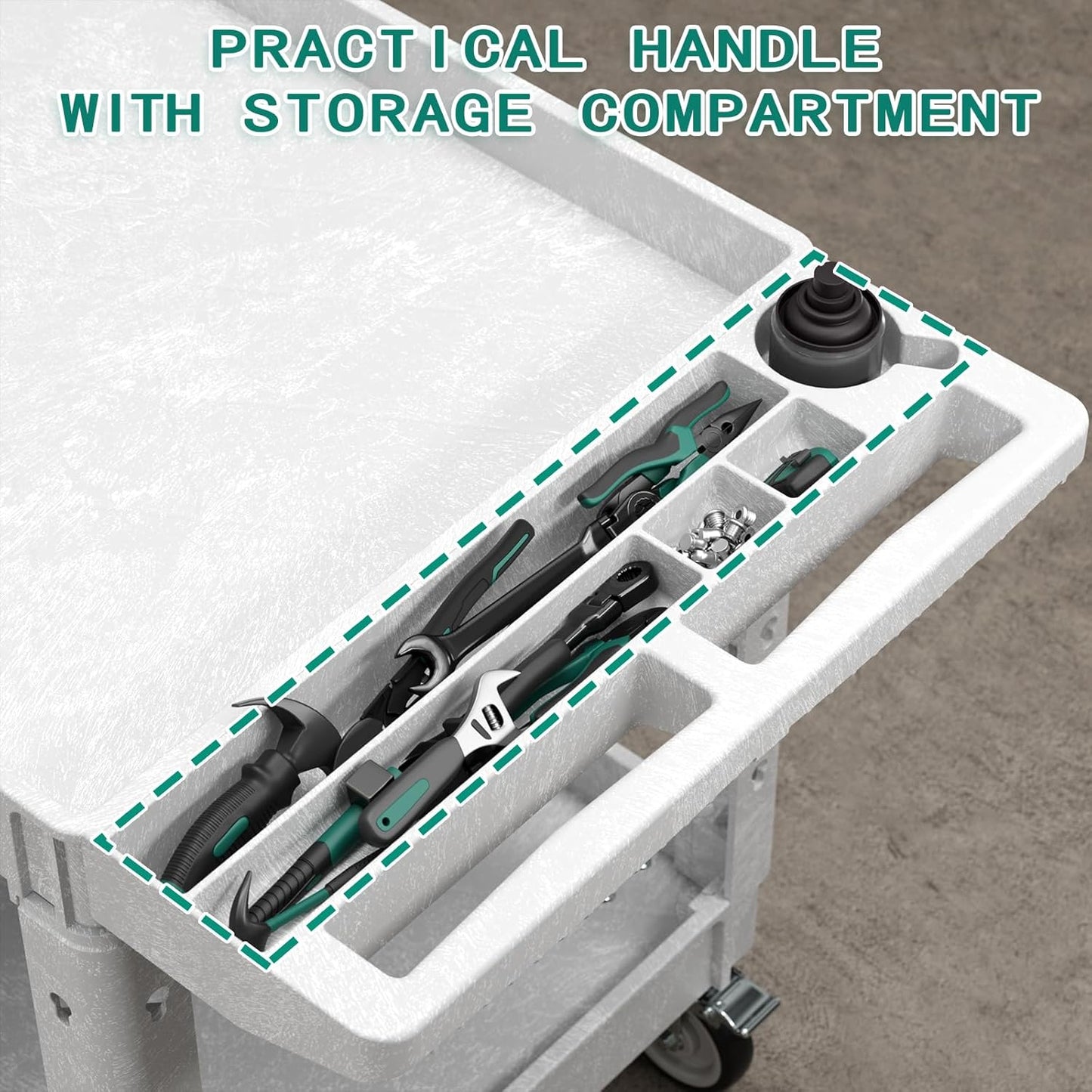 Heavy Duty Utility Rolling Tool Cart, 550 lbs Capacity Plastic Rolling Carts with 360°Swivel Wheels, 40 x 25 Inch Service Cart, 2 Shelf Work Cart for Warehouse,Garage, Cleaning, Grey