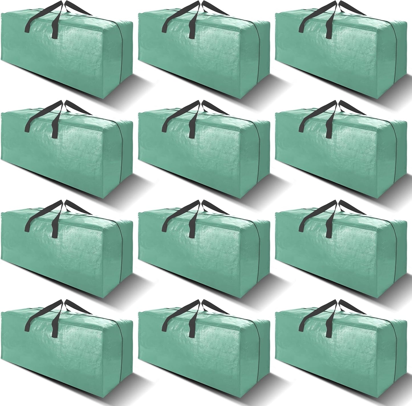 12 Pack Heavy Duty Large Moving Bags W/Backpack Straps - Strong Handles & Zippers, Storage Totes For Space Saving, Fold Flat, Alternative to Moving Box and Storage Bin, Teal