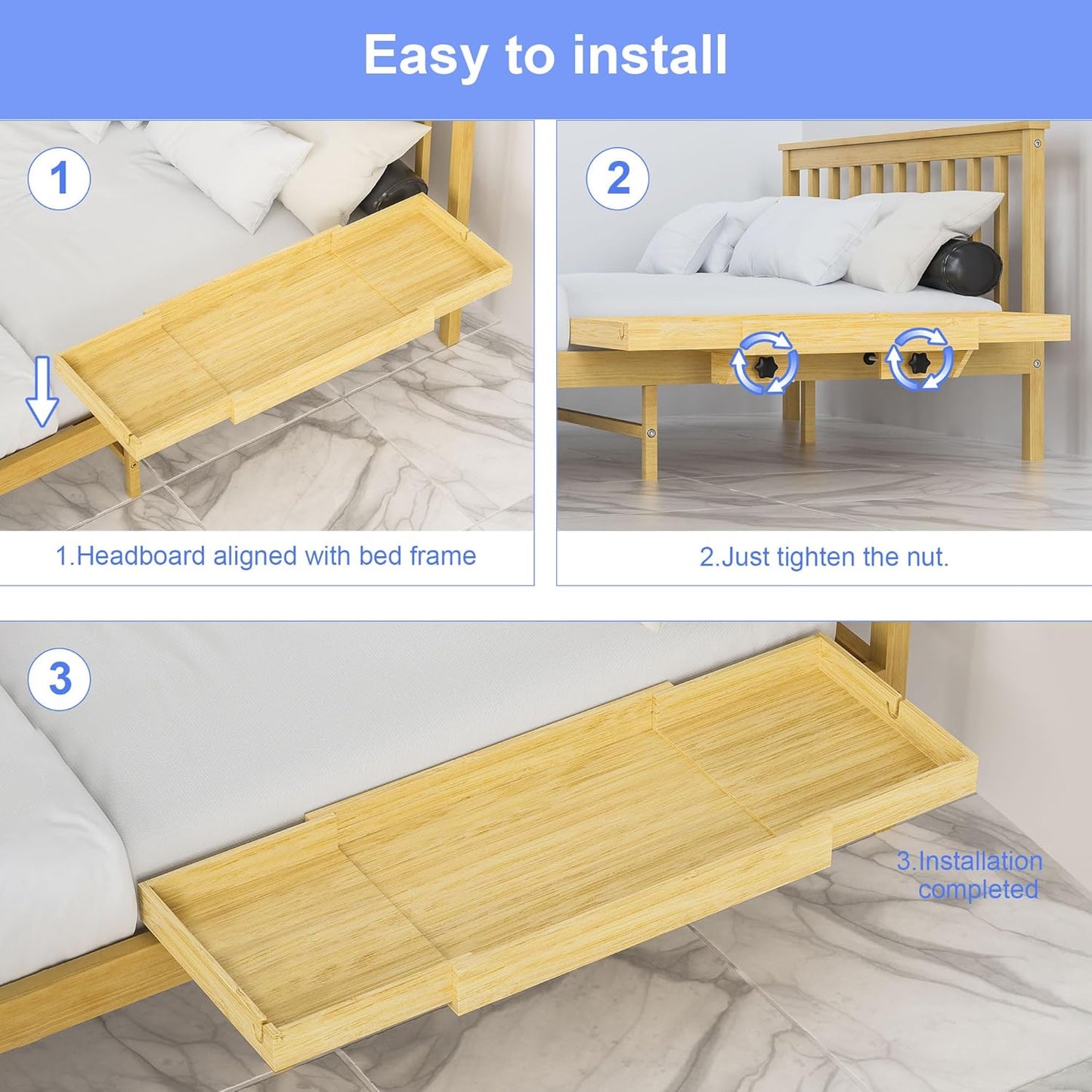 MinBoo Expandable Nightstand Shelf Bamboo College Caddy for Top Bunk Clip Bedside Shelf Floating Bed Side Table Tray Storage Dorm Room Decor College