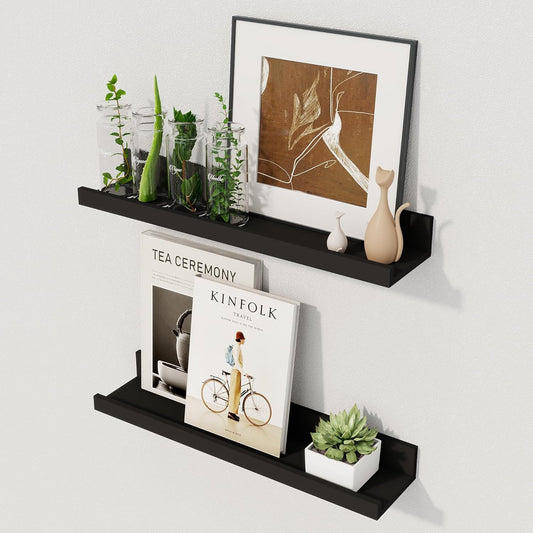Axeman Black Floating Shelves 16 Inch | Picture Ledge Shelf Set of 2 | Rustic Picture Shelf for Wall with Ledge | Black Wall Shelves with Lip | Photo Ledges